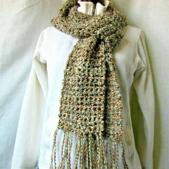 Extra Long Chunky Multicolor Brown Scarf 89x5 Handmade Crochet Mens Women NWT - Picture 5 of 7